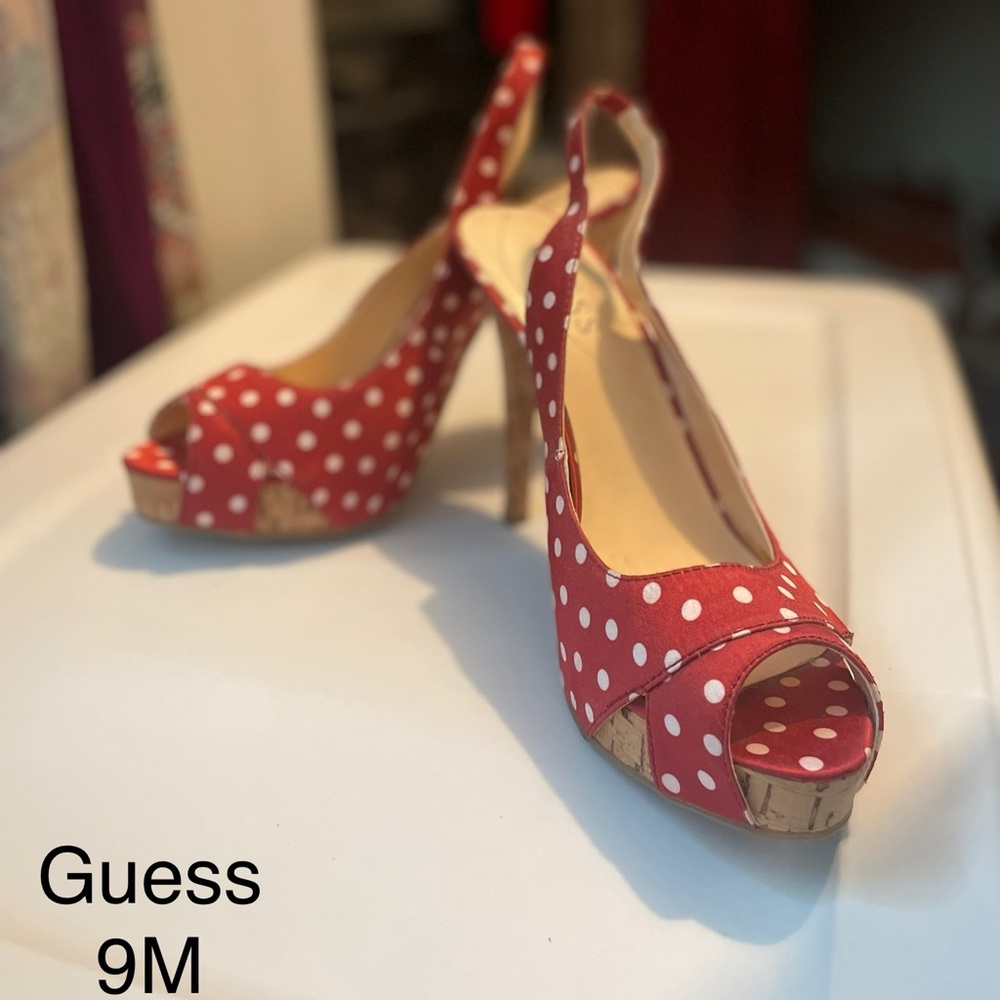 Guess Red Polka Dot Peep Toe Heels